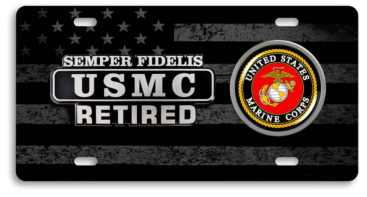 USMC - Retired Marine Corps - Stainless Steel Car License Plate